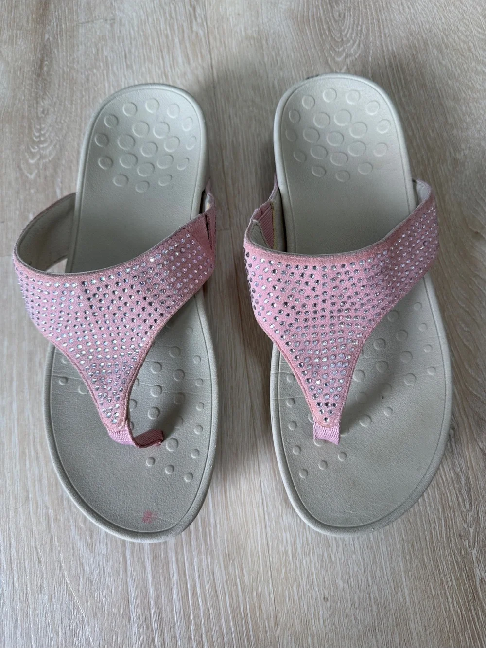 Vionic Pink Rhinestone Thong Sandals